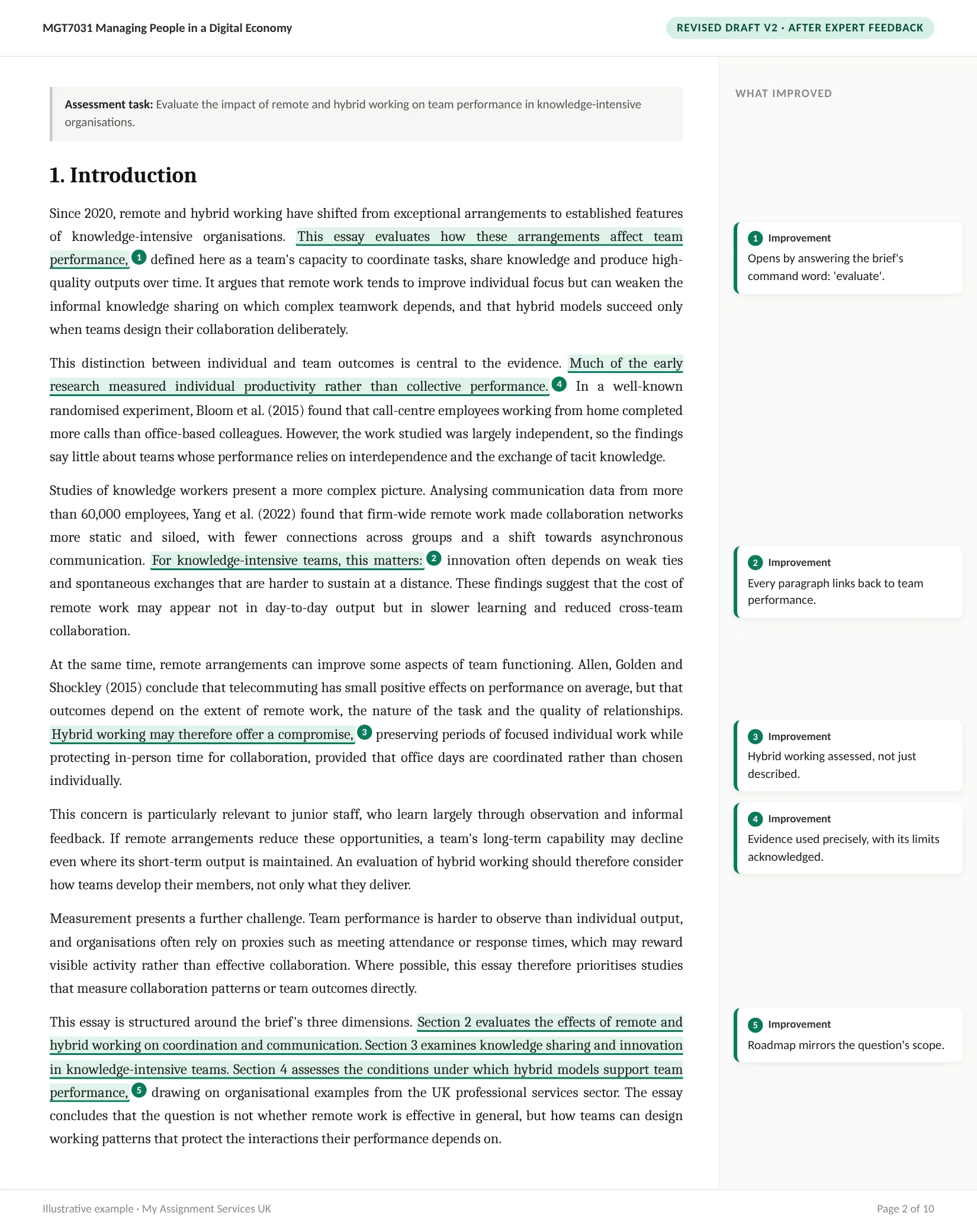 After: revised draft, Brief: Evaluate the impact of remote working on team performance