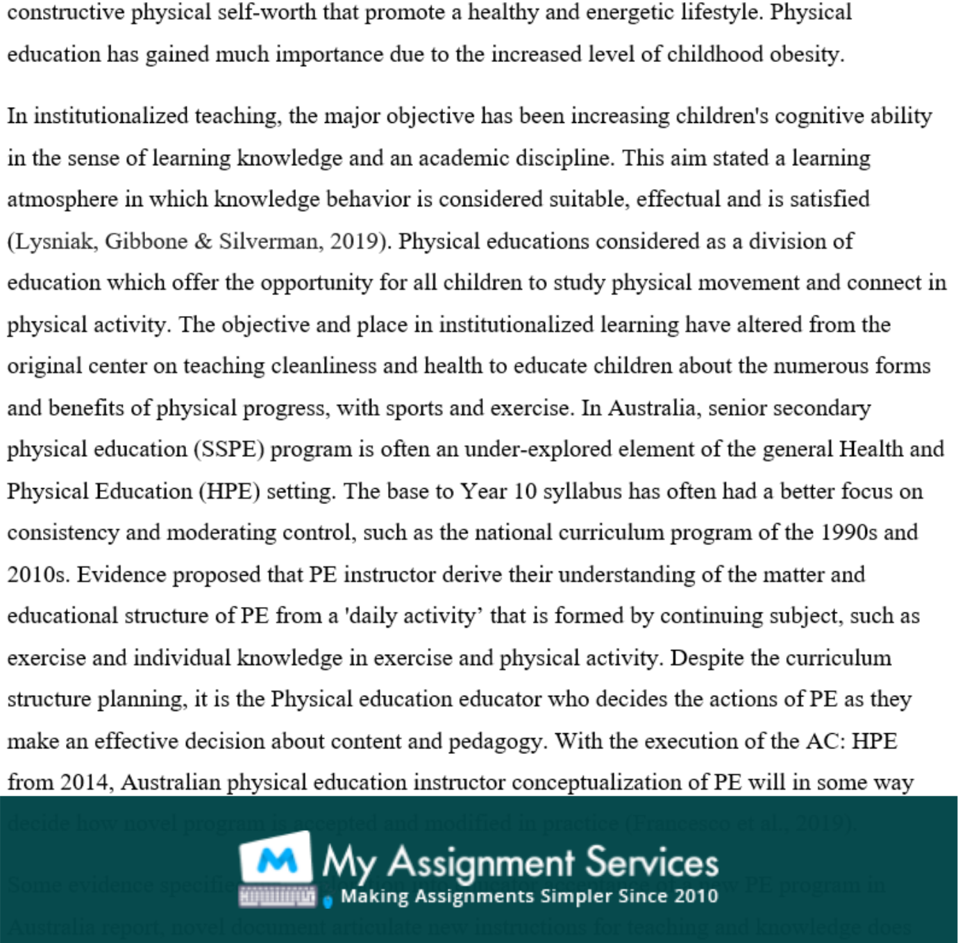 physical education essay assessment solution sample 2