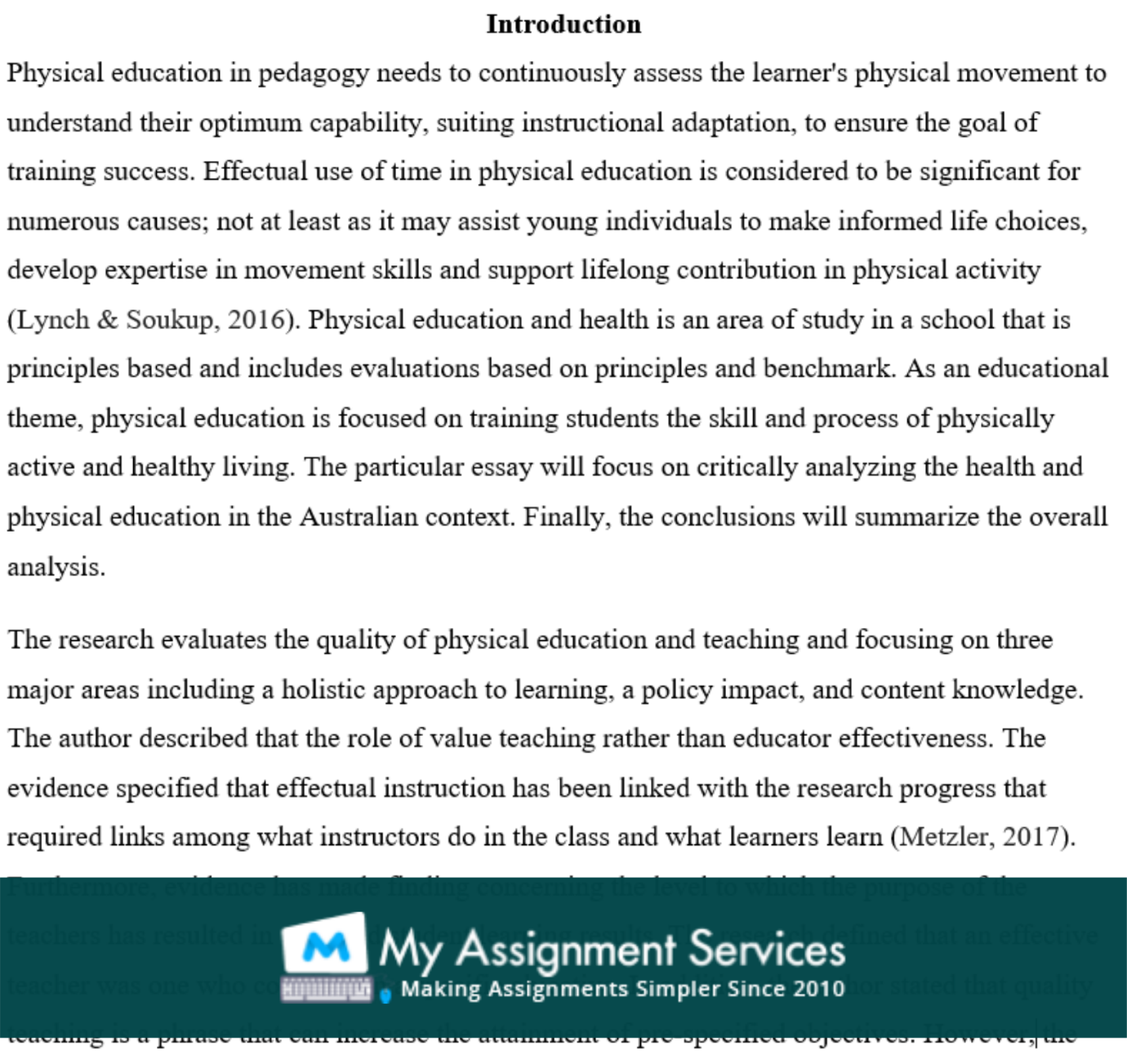 physical education essay assessment solution sample