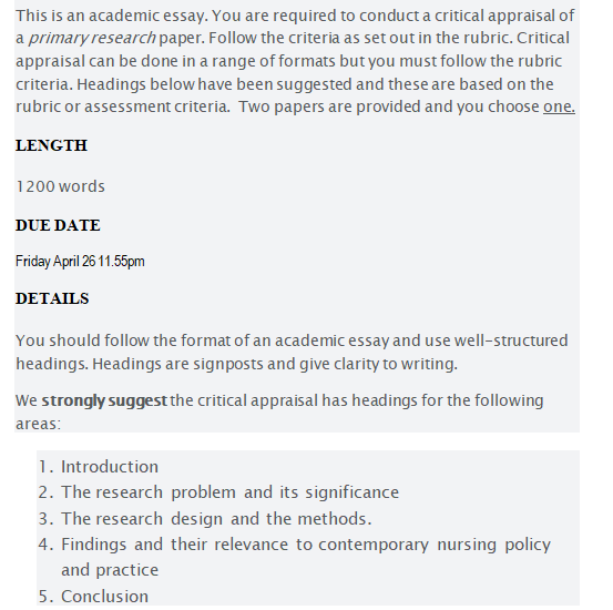 Critical apprasisal