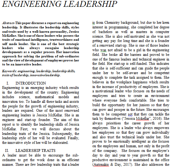 engineering leadership sample