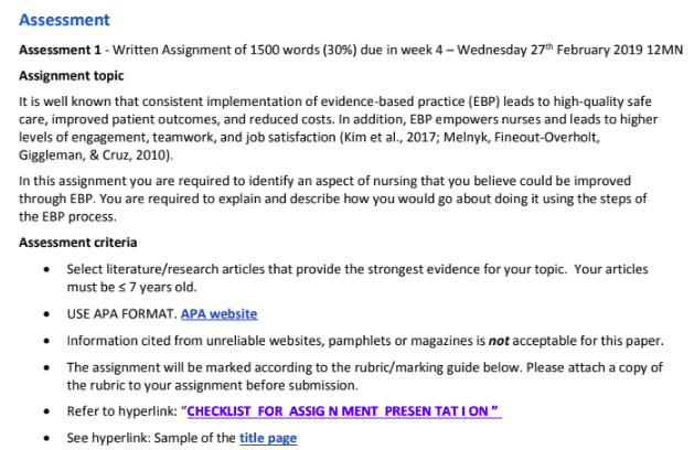nursing essay assessment sample